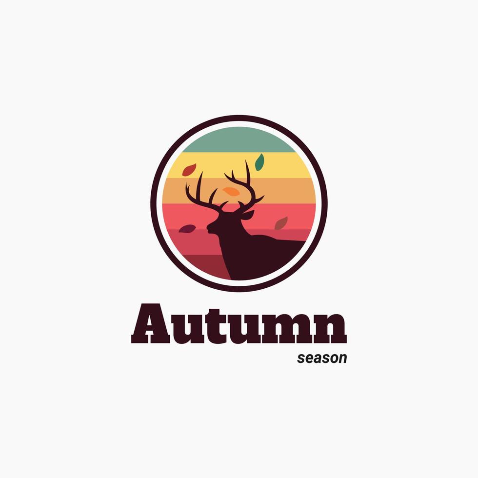 autumn season deer silhouette falling leaf logo circle vector