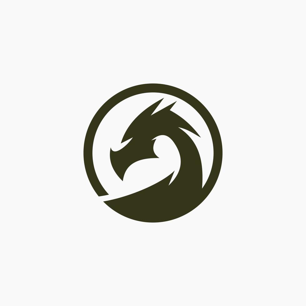 dragon circle silhouette logo vector