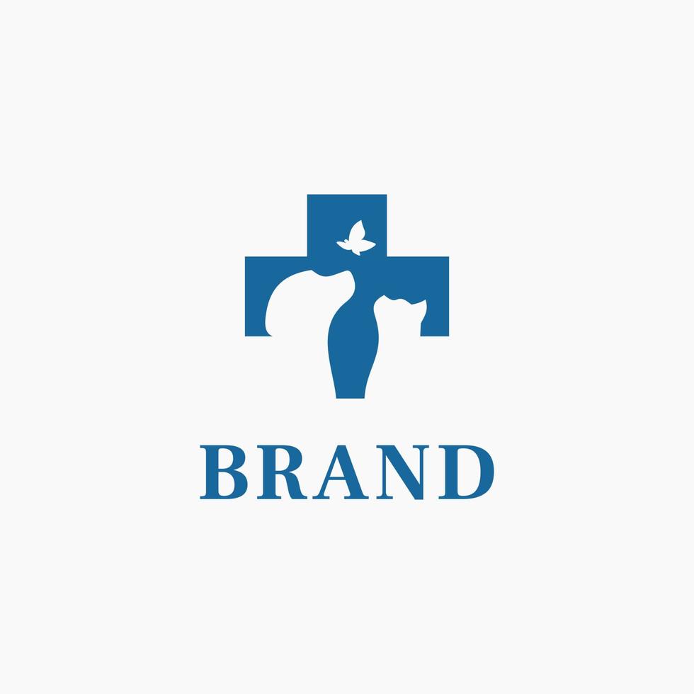 cat dog butterfly cross medical pet vet clinic logo vector
