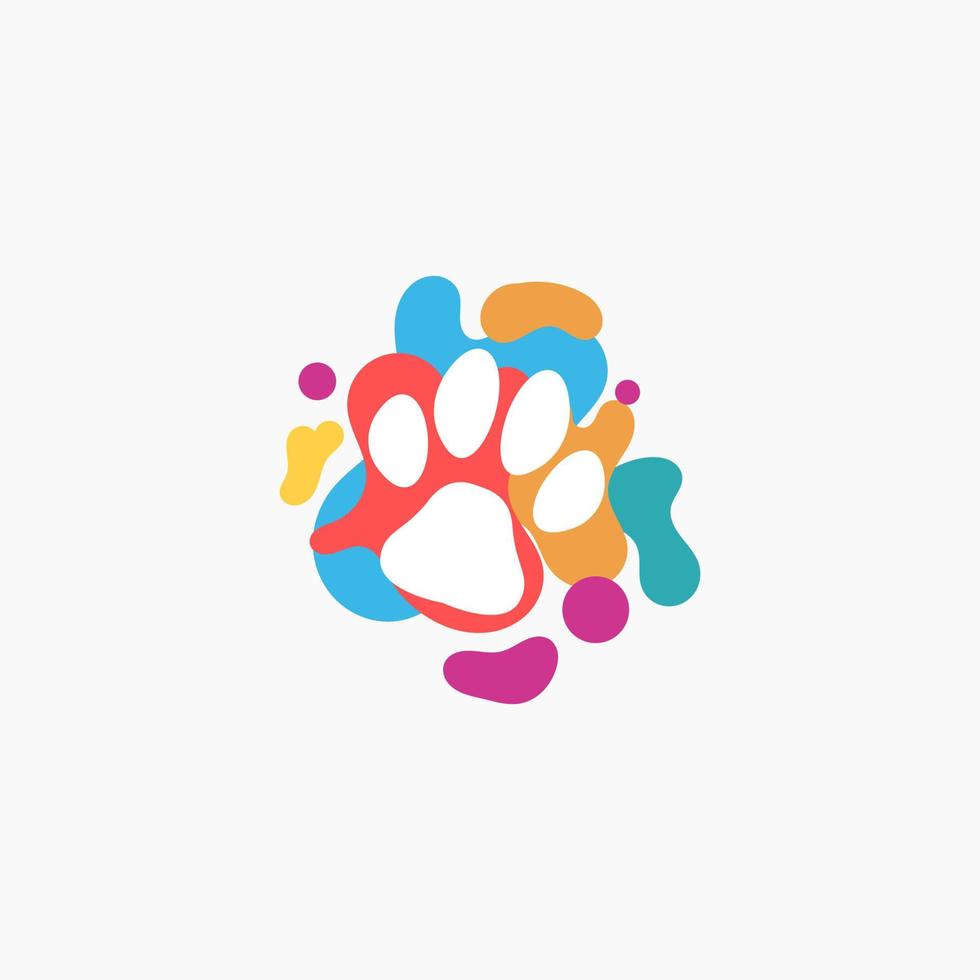 pintura colorida salpicadura pata mascota veterinaria clínica logo vector