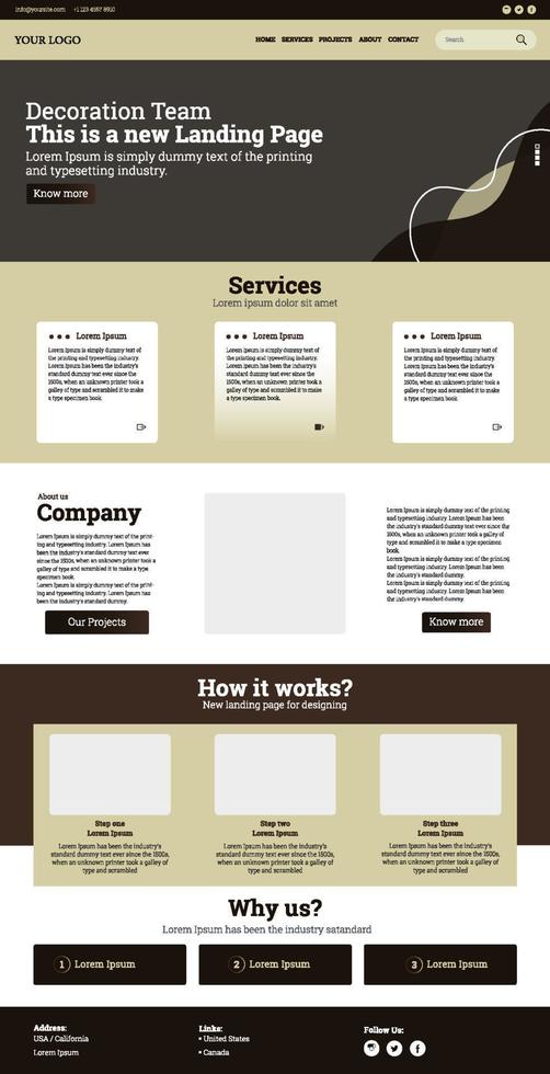 Home landing page interior and decoration design company vector