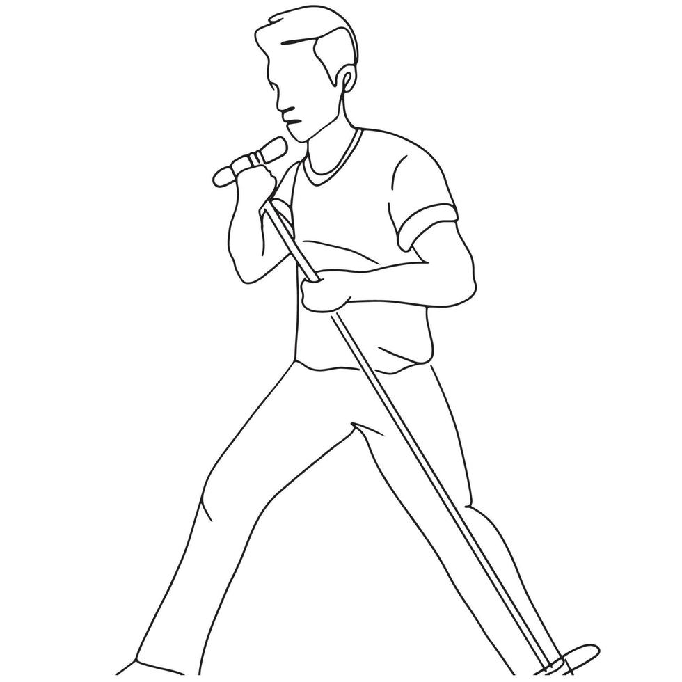 arte de línea de cantante minimalista, dibujo de contorno de música, boceto simple, gráfico vectorial, diseño masculino, ilustración vector