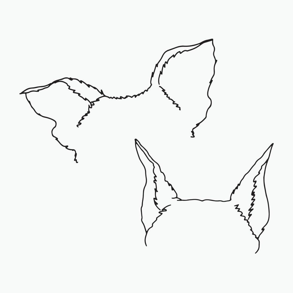Dog Ears Line Art, Puppy Drawing, Simple Sketch, Vector File, Outline