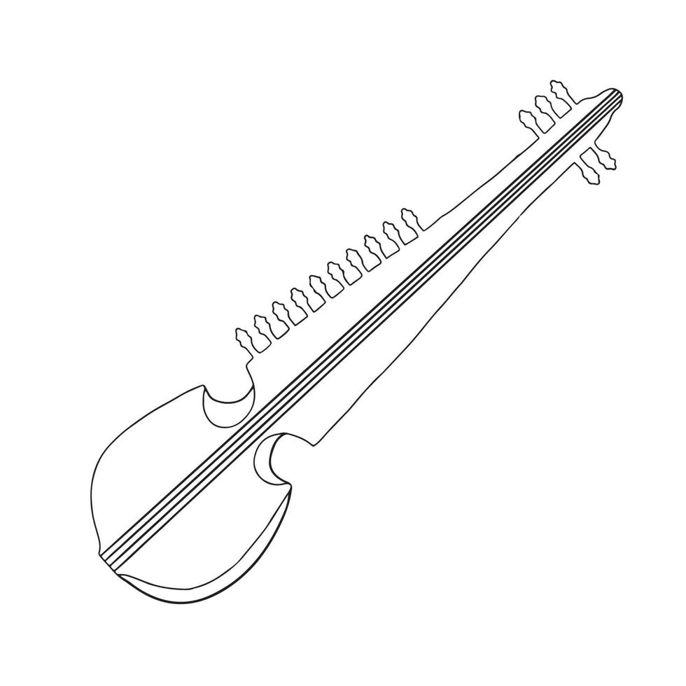 Minimalist Rubab Instrument Line Art, Music Outline Drawing, Simple Sketch, Vector Graphic,  Stringed Design, Illustration