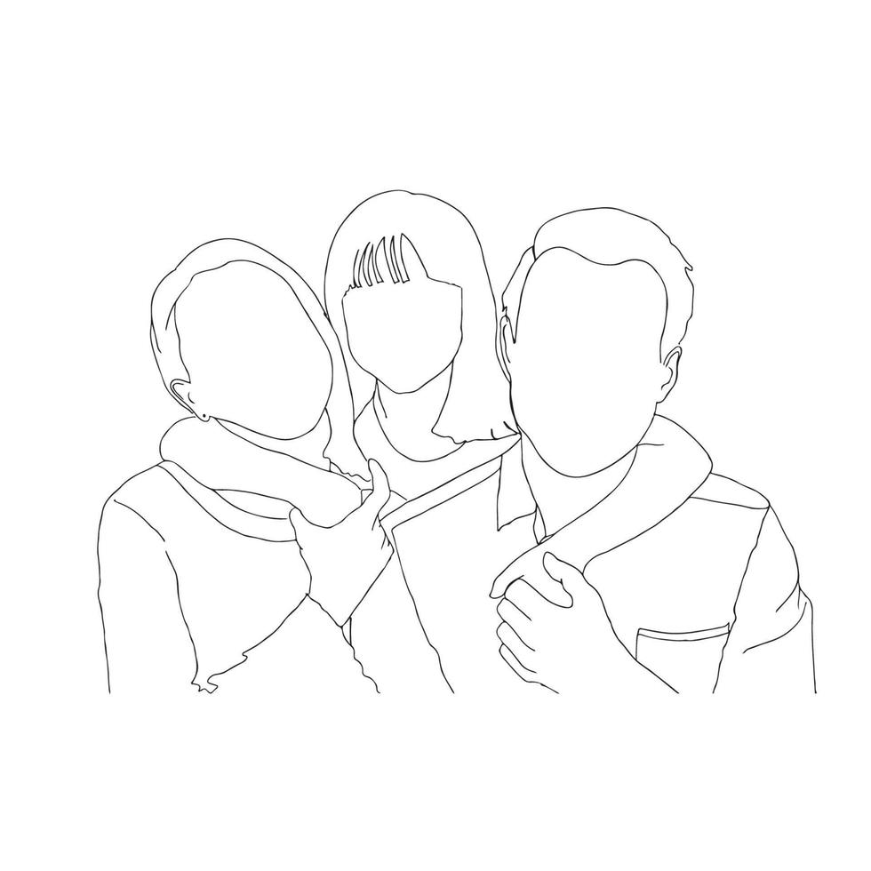 Family Line Art, Dad Mom And Kid illustration, minimalist sketch, vector graphic, people