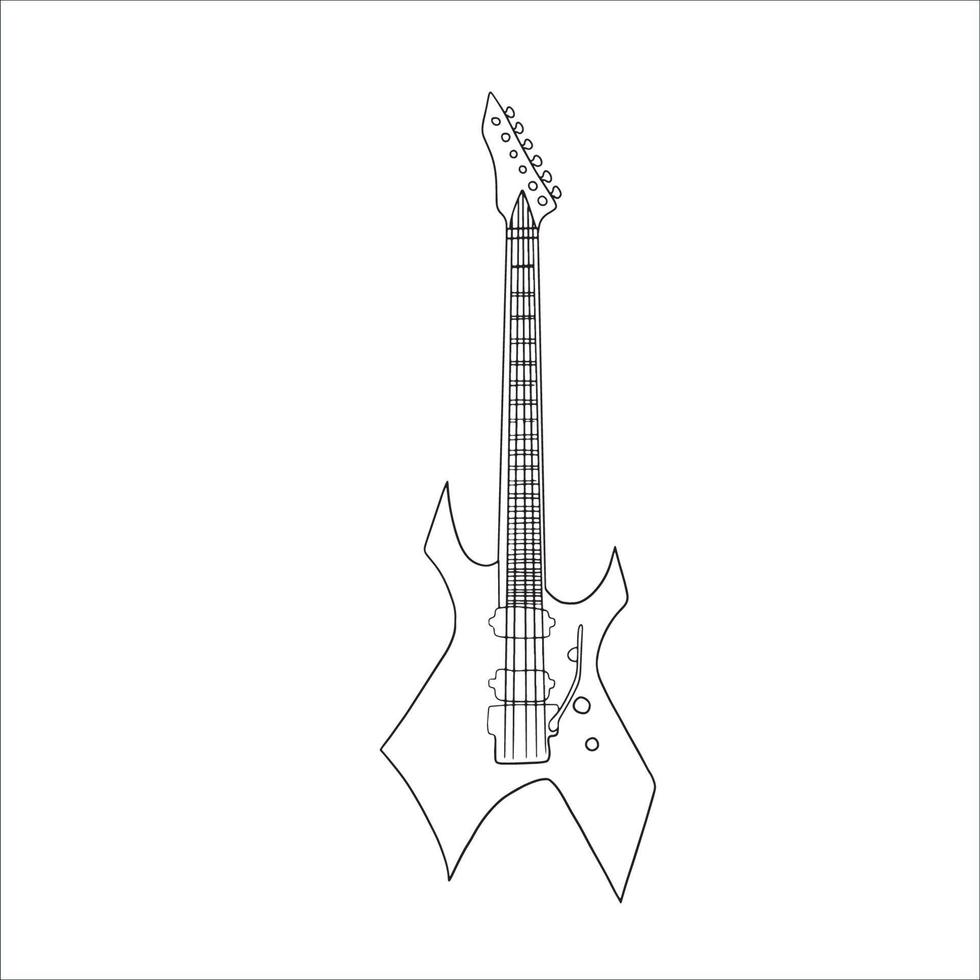 arte de línea de guitarra, dibujo de esquema musical, boceto simple, instrumento musical, cuerda, músico de rock, ilustración gráfica vectorial vector