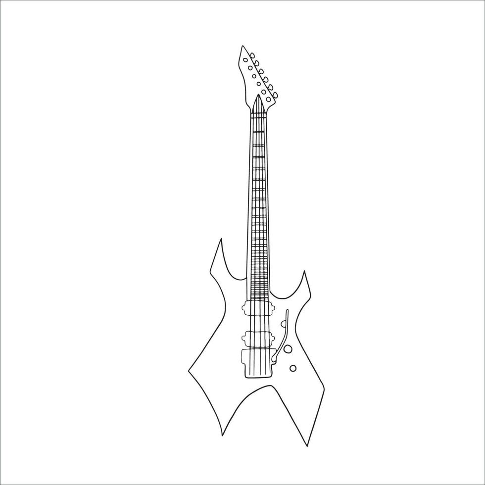 Guitar Line Art, Music Outline Drawing, Simple Sketch, Musical Instrument, String, Rock Musician, Vector Graphic Illustration