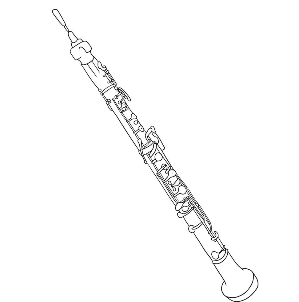 arte de línea de oboe, dibujo de instrumentos minimalistas, dibujo de contorno de música, músico de boceto simple, ilustración vectorial, diseño negro vector