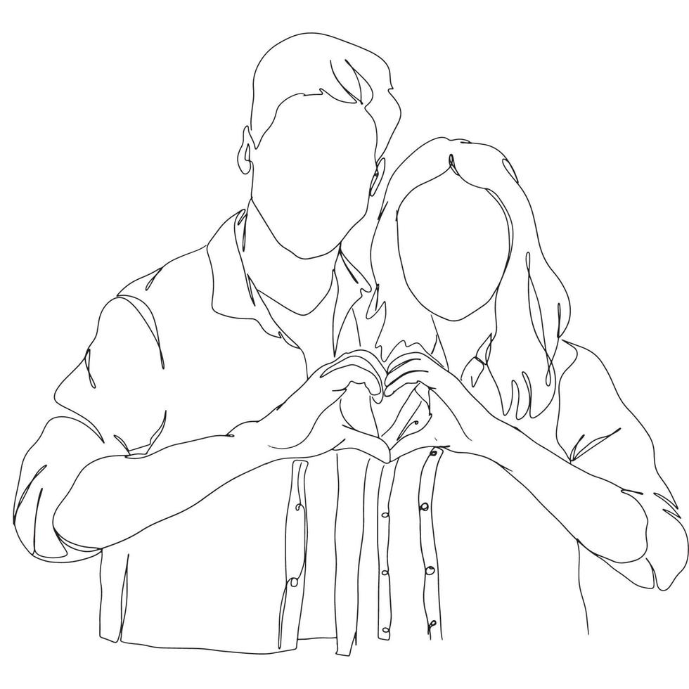 arte de línea de pareja, dibujo de contorno de personas, boceto simple de mujer de hombre, ilustración vectorial, diseño gráfico vector