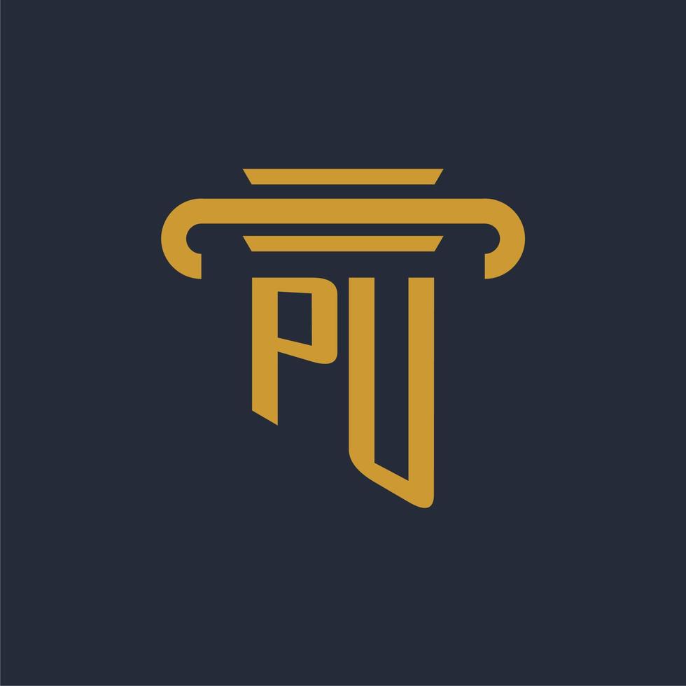 PU initial logo monogram with pillar icon design vector image