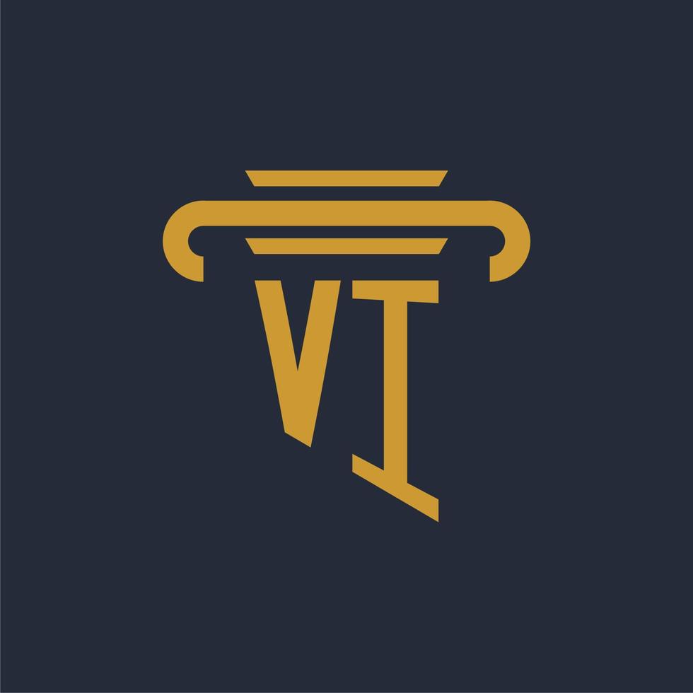 VI initial logo monogram with pillar icon design vector image