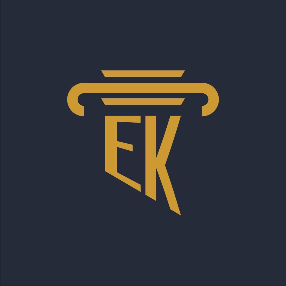 monograma del logotipo inicial de ek con imagen vectorial de diseño de icono de pilar vector