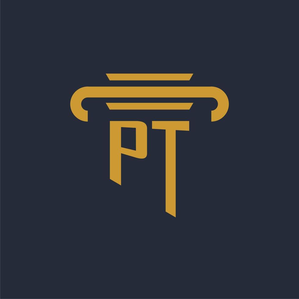 monograma del logotipo inicial pt con imagen vectorial de diseño de icono de pilar vector