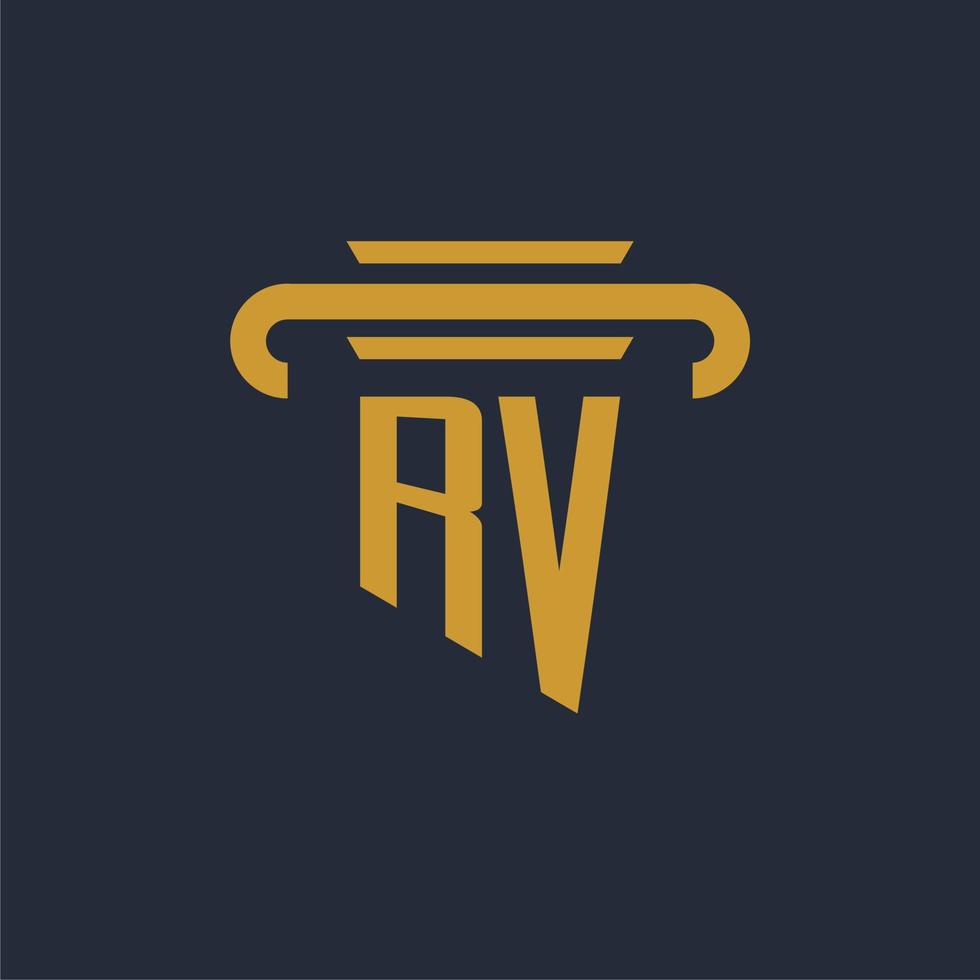 RV initial logo monogram with pillar icon design vector image