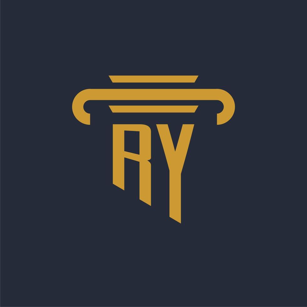 RY initial logo monogram with pillar icon design vector image
