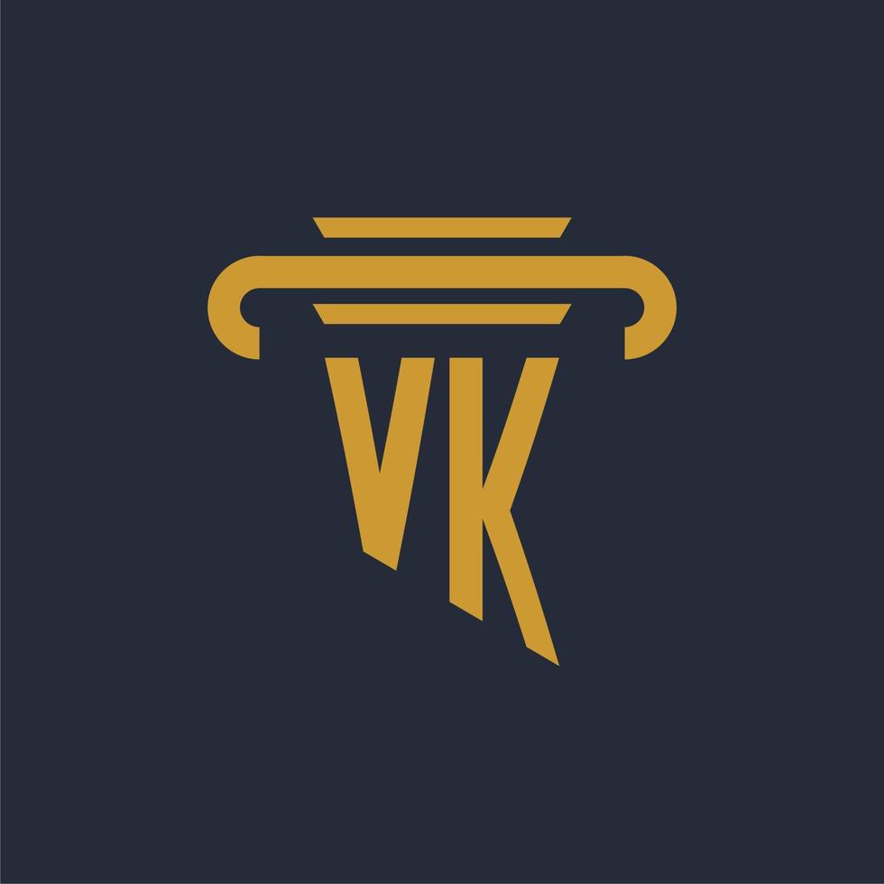 VK initial logo monogram with pillar icon design vector image