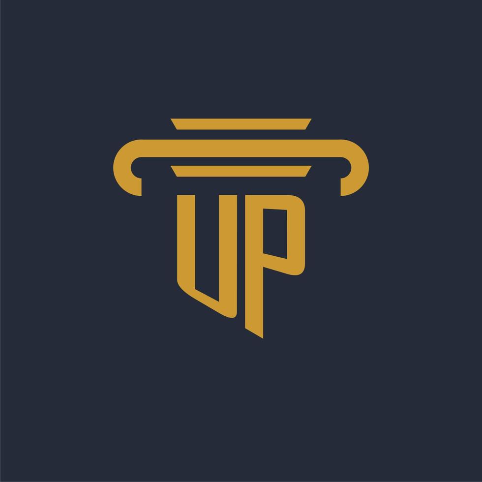 UP initial logo monogram with pillar icon design vector image