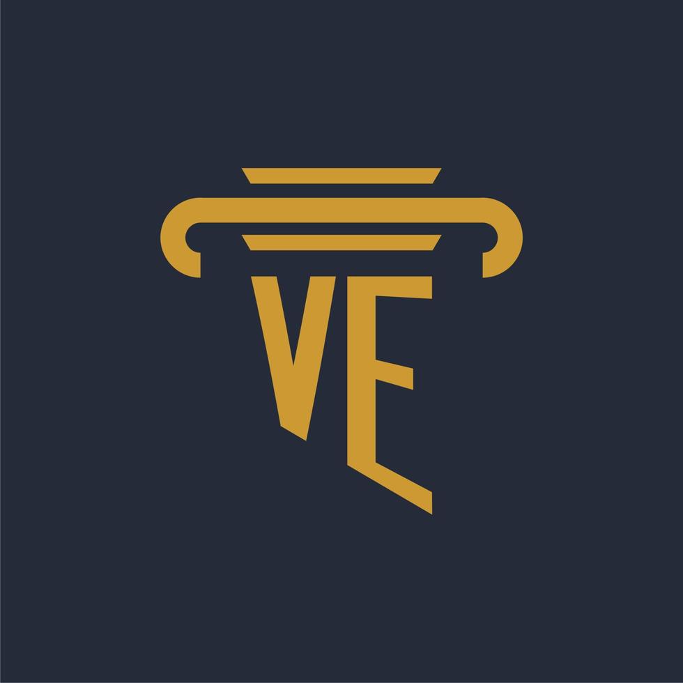 VE initial logo monogram with pillar icon design vector image