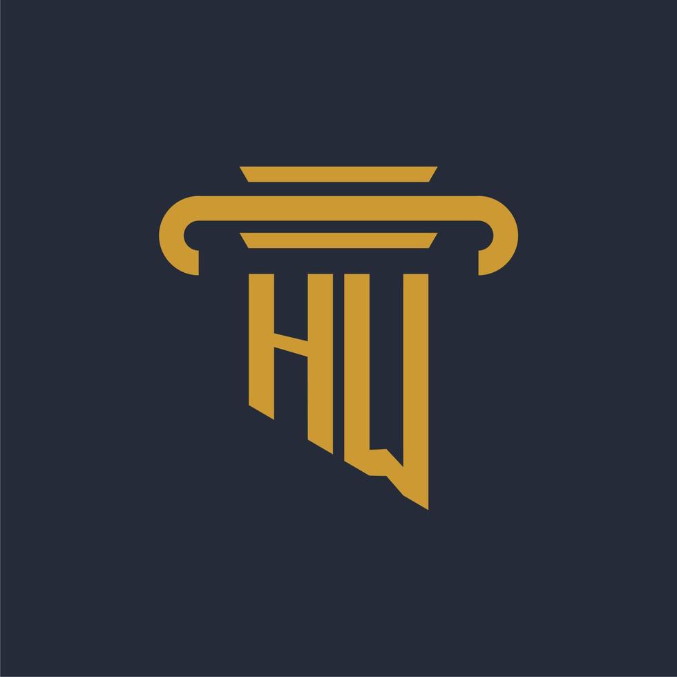 HW initial logo monogram with pillar icon design vector image