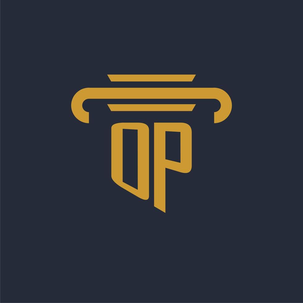 OP initial logo monogram with pillar icon design vector image