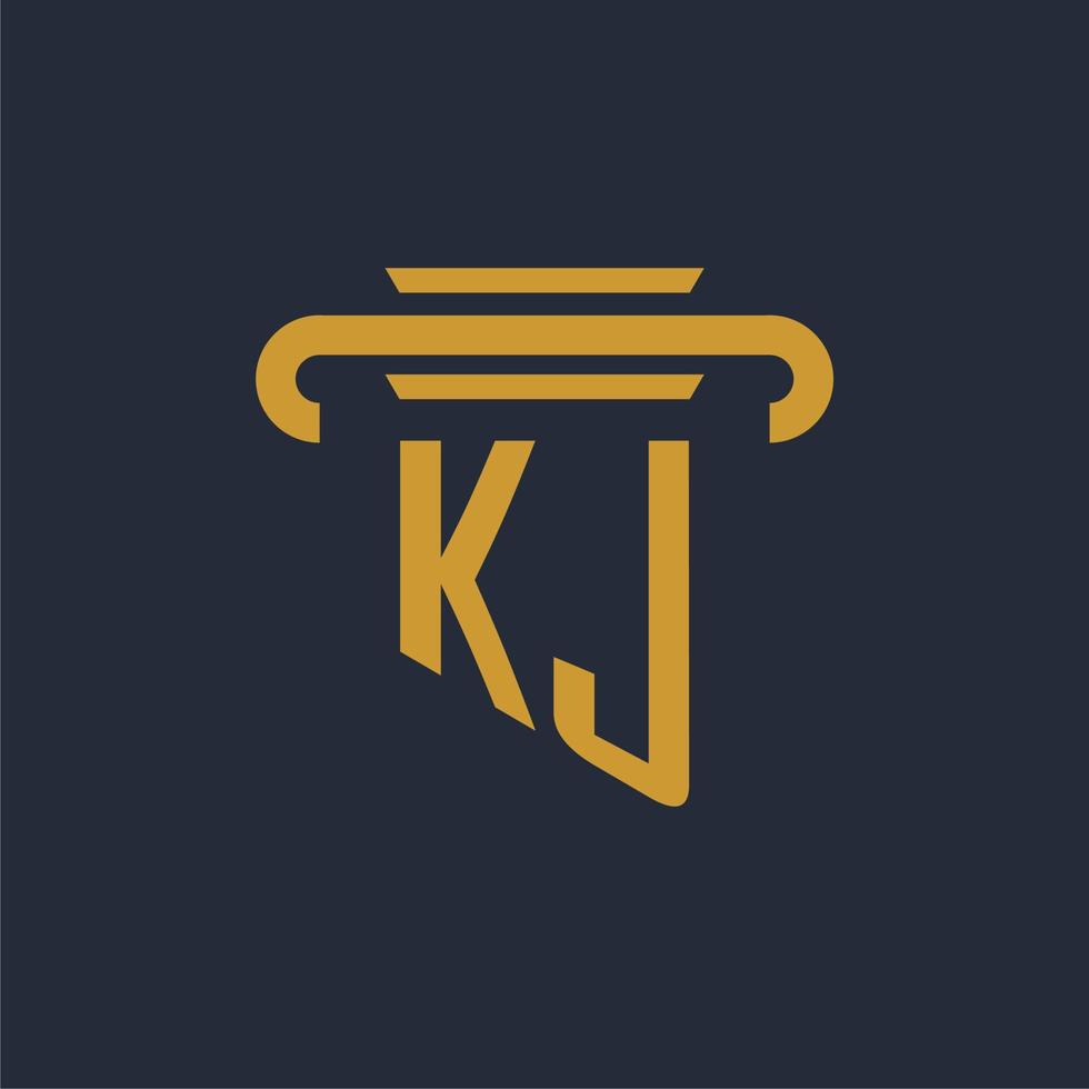 KJ initial logo monogram with pillar icon design vector image
