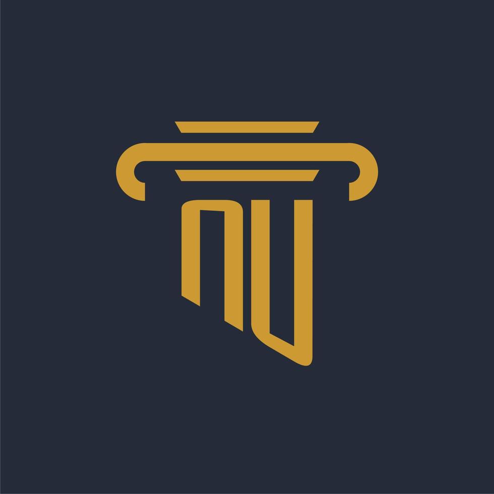 NU initial logo monogram with pillar icon design vector image