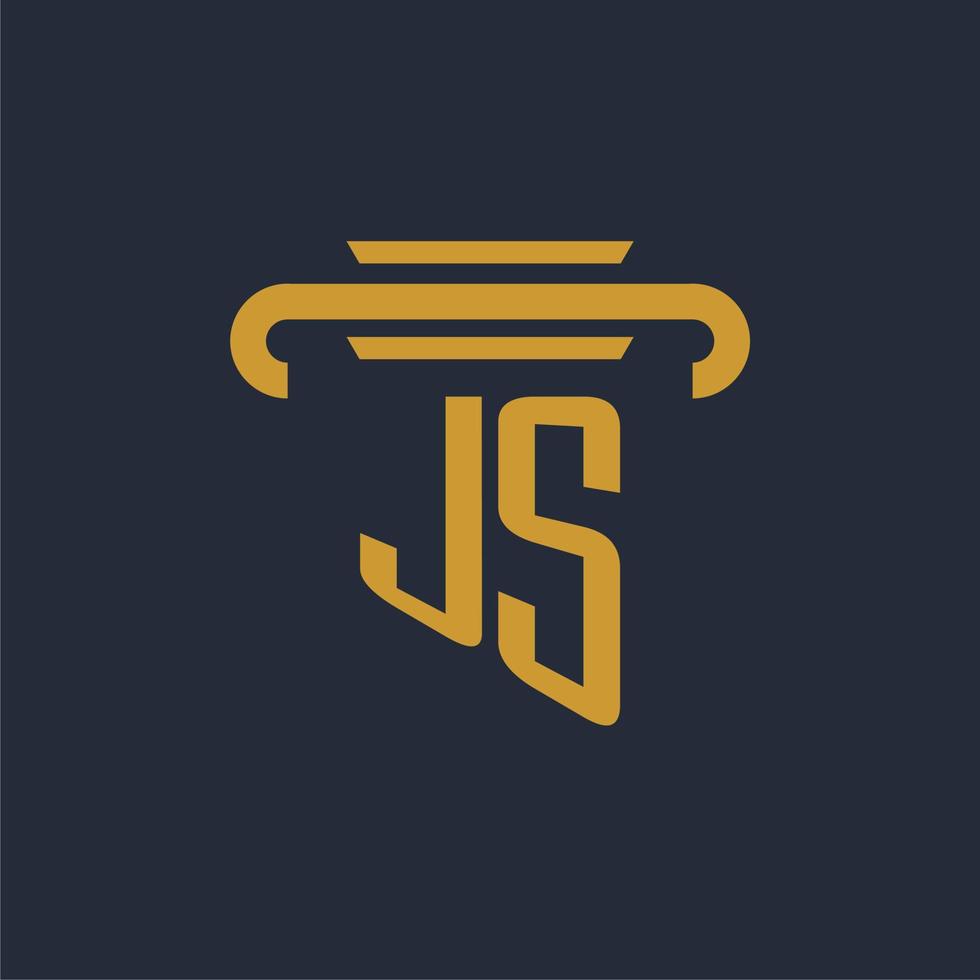 JS initial logo monogram with pillar icon design vector image