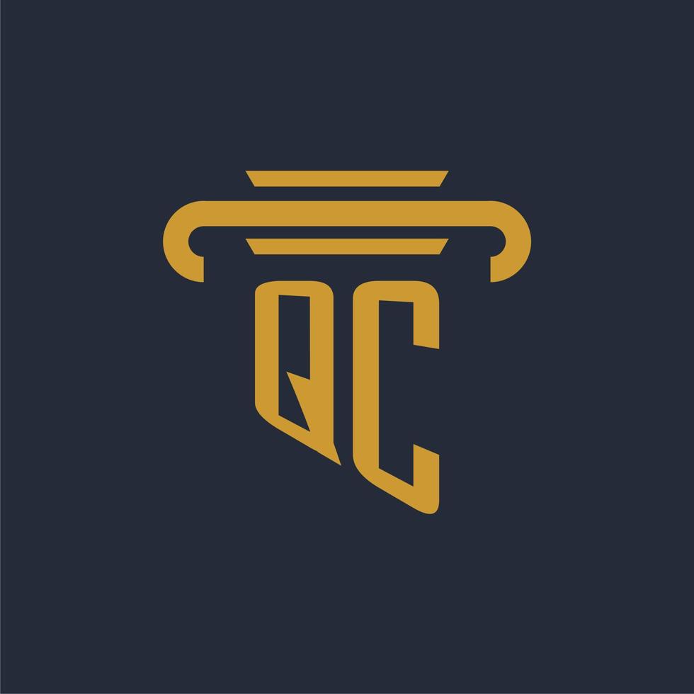 QC initial logo monogram with pillar icon design vector image