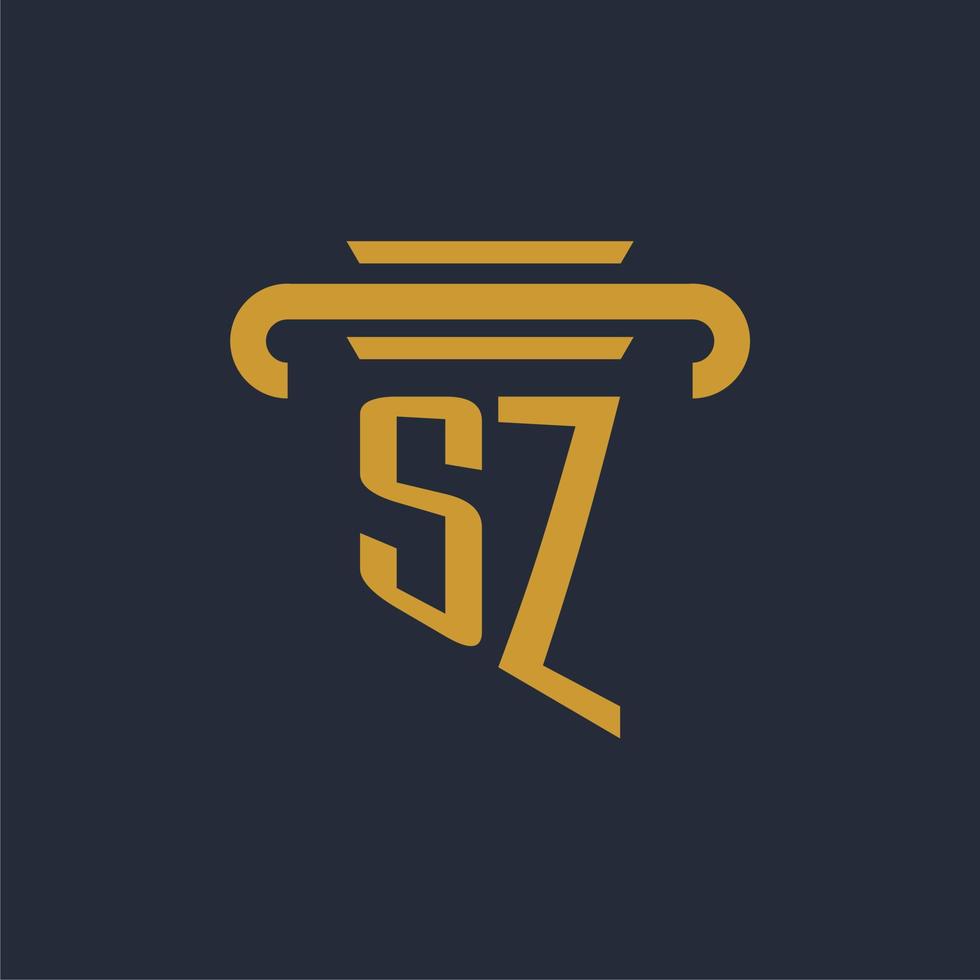 SZ initial logo monogram with pillar icon design vector image