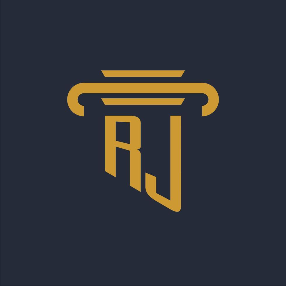 RJ initial logo monogram with pillar icon design vector image