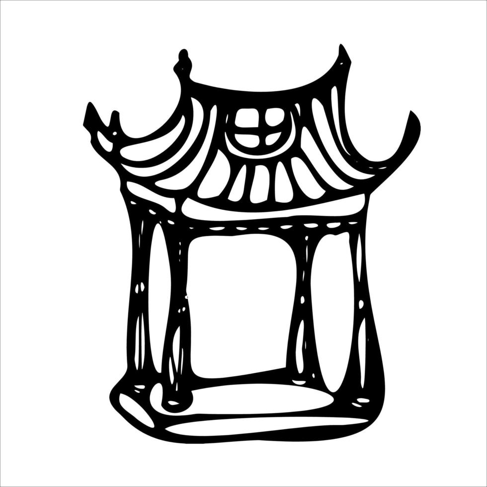 Asia girl in sakura and bamboo. Japan traditions of the east. Spa elements for the logo .Drawing doodle style. vector