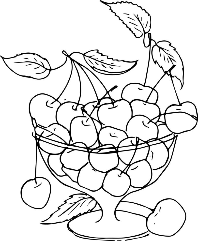 bayas en una cesta. fresas,grosellas,frambuesas. ilustración de fideos, libro de colorear para adultos y niños. vector