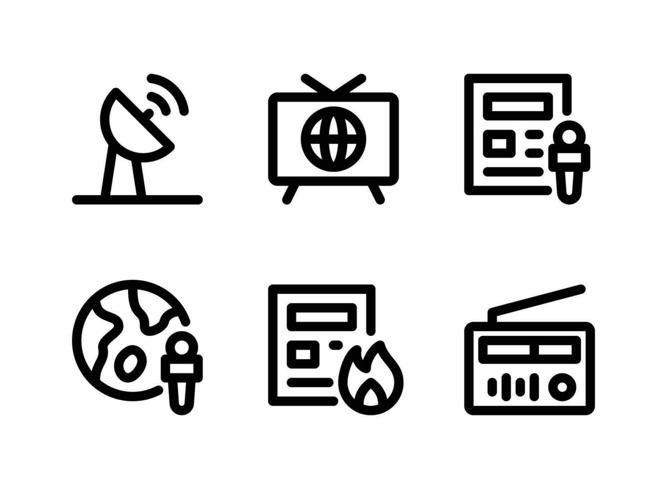 conjunto simple de iconos de línea de vector de diario de noticias