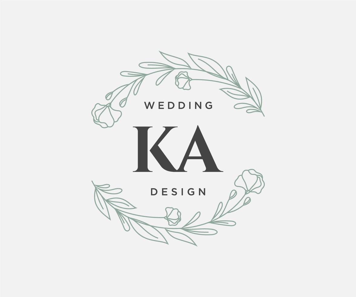 colección de logotipos de monograma de boda con letras iniciales ka, plantillas florales y minimalistas modernas dibujadas a mano para tarjetas de invitación, guardar la fecha, identidad elegante para restaurante, boutique, café en vector