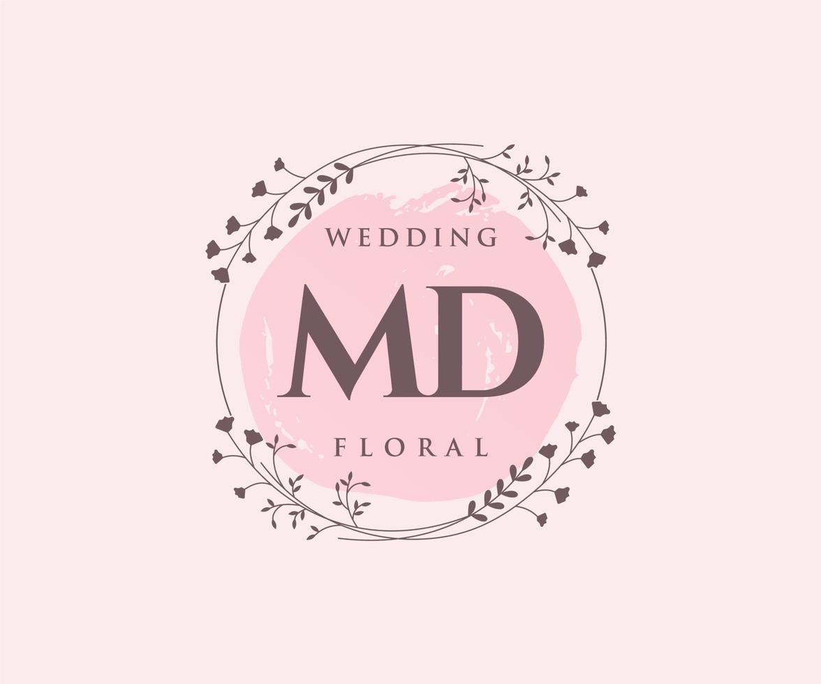 MD Initials letter Wedding monogram logos template, hand drawn modern minimalistic and floral templates for Invitation cards, Save the Date, elegant identity. vector