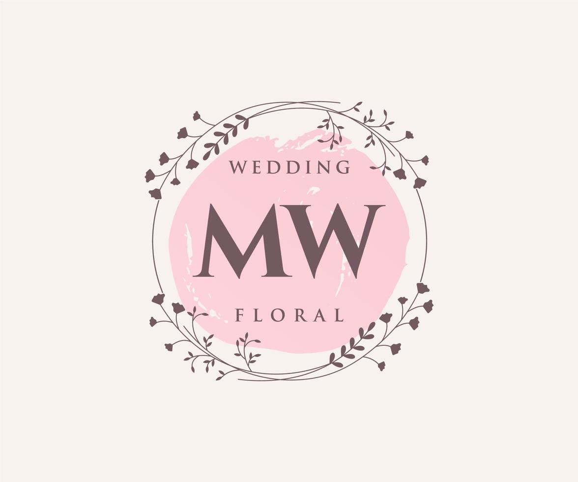 plantilla de logotipos de monograma de boda con letras iniciales mw, plantillas florales y minimalistas modernas dibujadas a mano para tarjetas de invitación, guardar la fecha, identidad elegante. vector