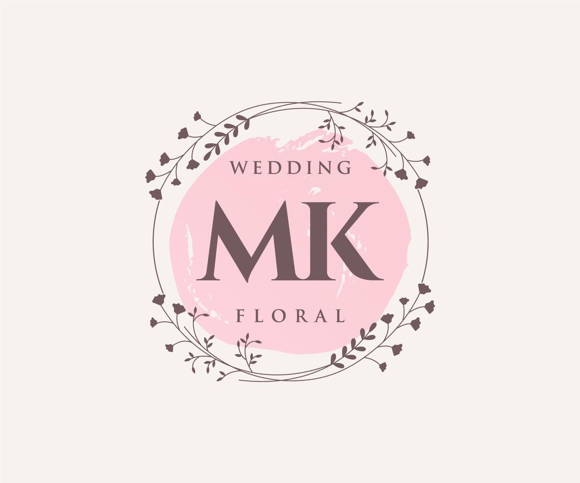 MK Initials letter Wedding monogram logos template, hand drawn modern minimalistic and floral templates for Invitation cards, Save the Date, elegant identity. vector