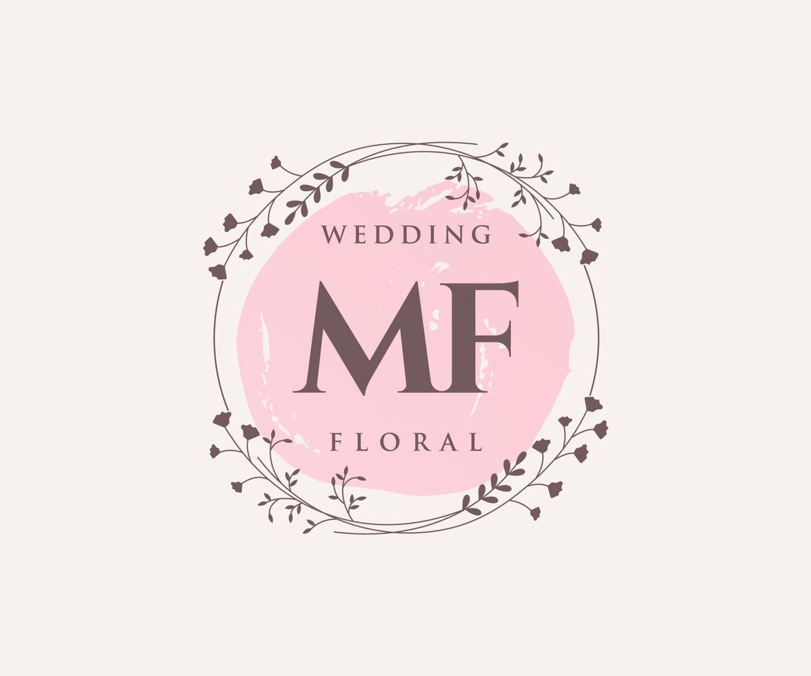 plantilla de logotipos de monograma de boda con letras iniciales mf, plantillas florales y minimalistas modernas dibujadas a mano para tarjetas de invitación, guardar la fecha, identidad elegante. vector