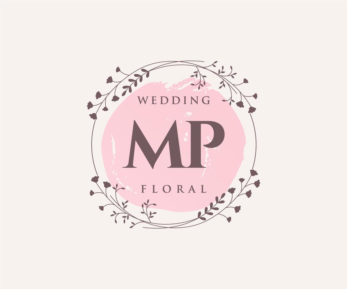 MP Initials letter Wedding monogram logos template, hand drawn modern minimalistic and floral templates for Invitation cards, Save the Date, elegant identity. vector