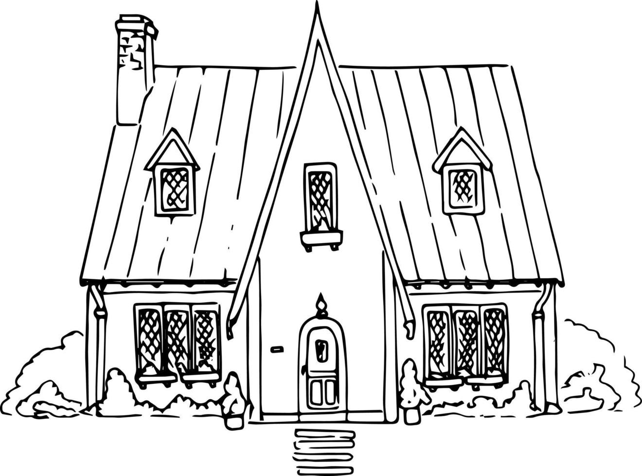 Sketch of a house old archetype.Landscape of the village and town in ink. vector