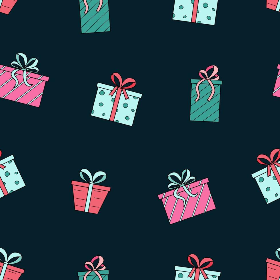 cajas de regalo de patrones sin fisuras en papel de regalo con lazos. embalaje de textura de fondo. vector