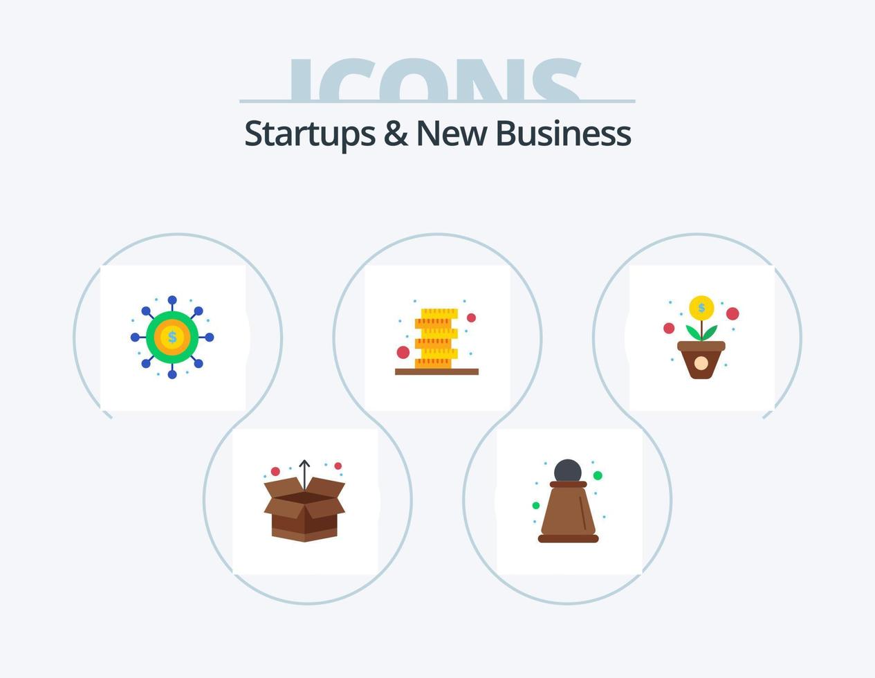 startups y nuevos negocios flat icon pack 5 diseño de iconos. pago. crecer. economía. Finanzas. monedas vector