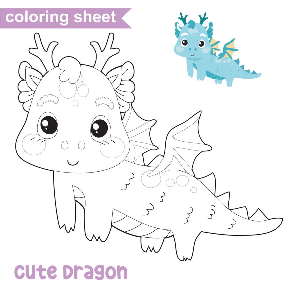 Printable coloring worksheet. Educational sheet for children. Coloring page. Cute dragon illustration. Vector file.