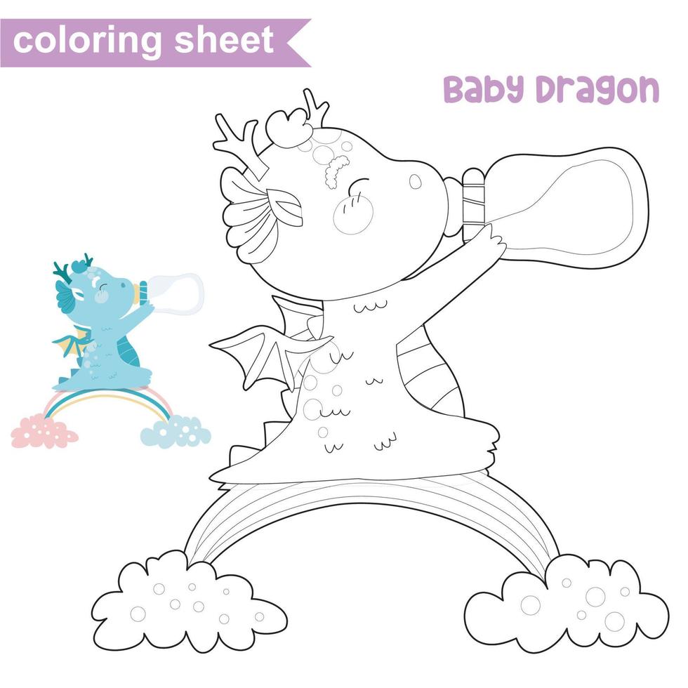 hoja de trabajo para colorear imprimible. hoja educativa para niños. página para colorear linda ilustración de dragón. archivo vectorial vector