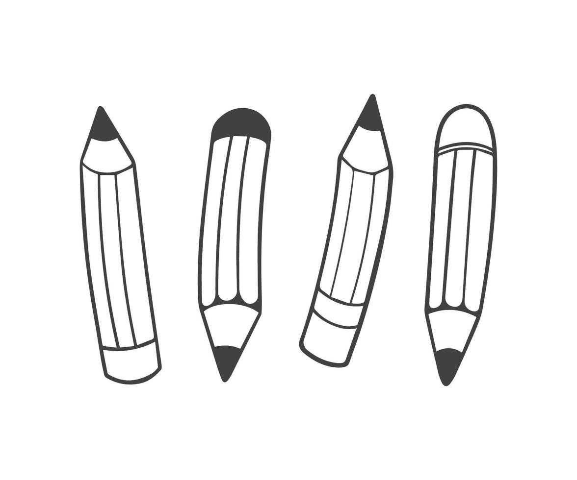 Pencil wooden set with hand drawn sketch and outline style vector