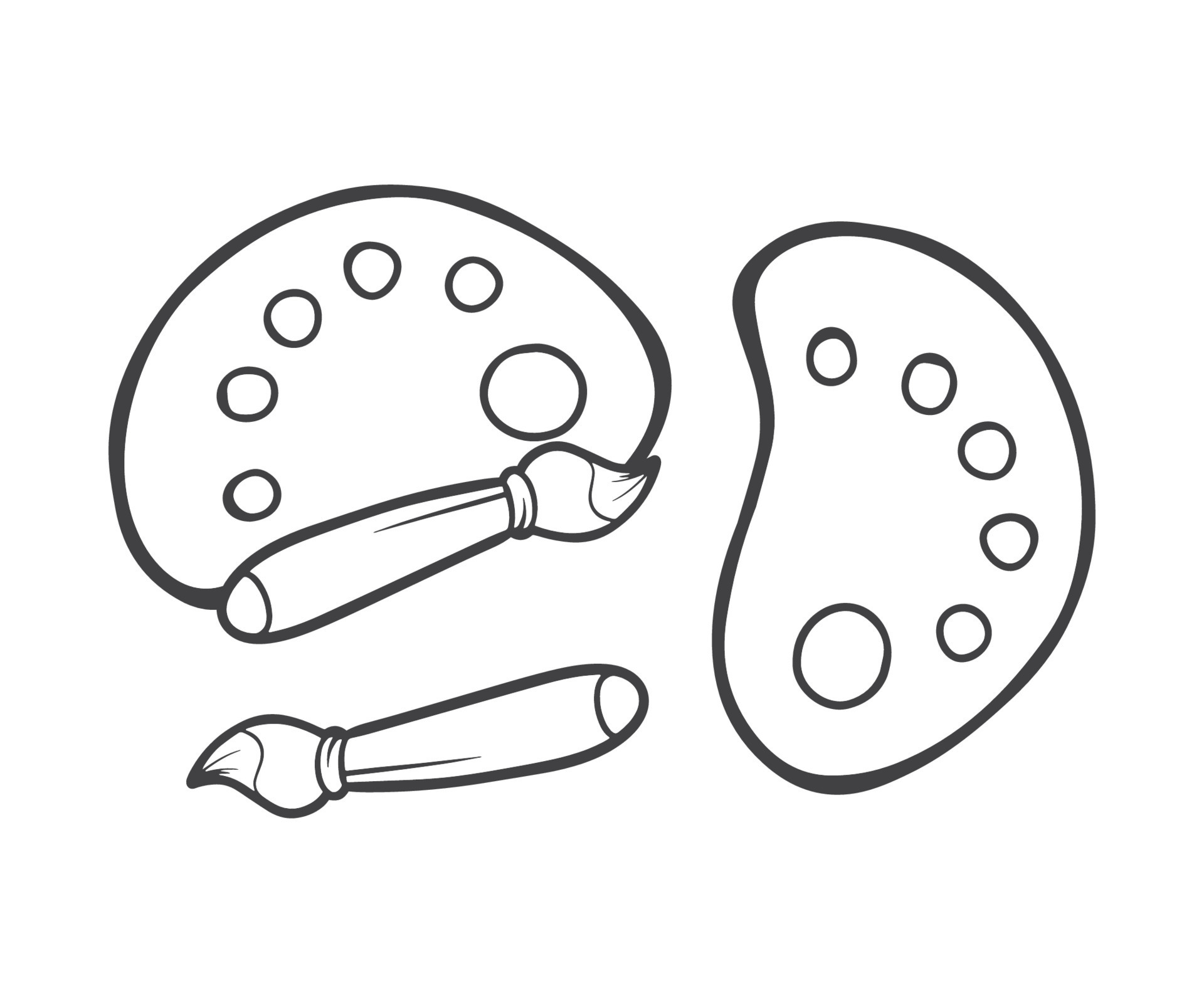 paleta de pintura y juego de pinceles con boceto dibujado a mano y