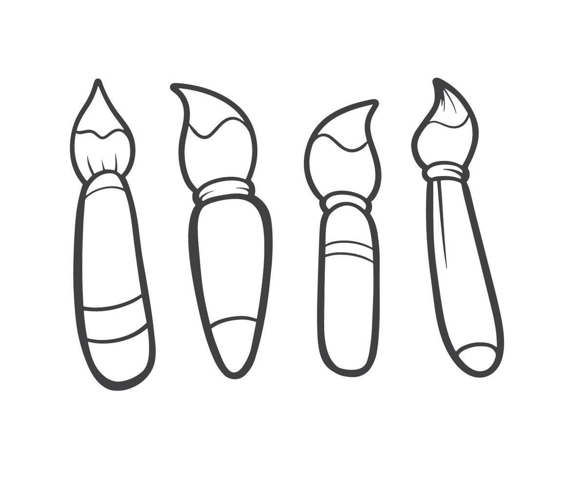 Paintbrush set with hand drawn sketch and outline style vector
