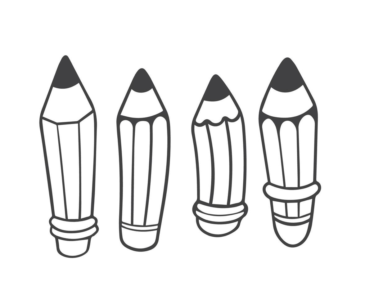 Pencil wooden set with hand drawn sketch and outline style vector