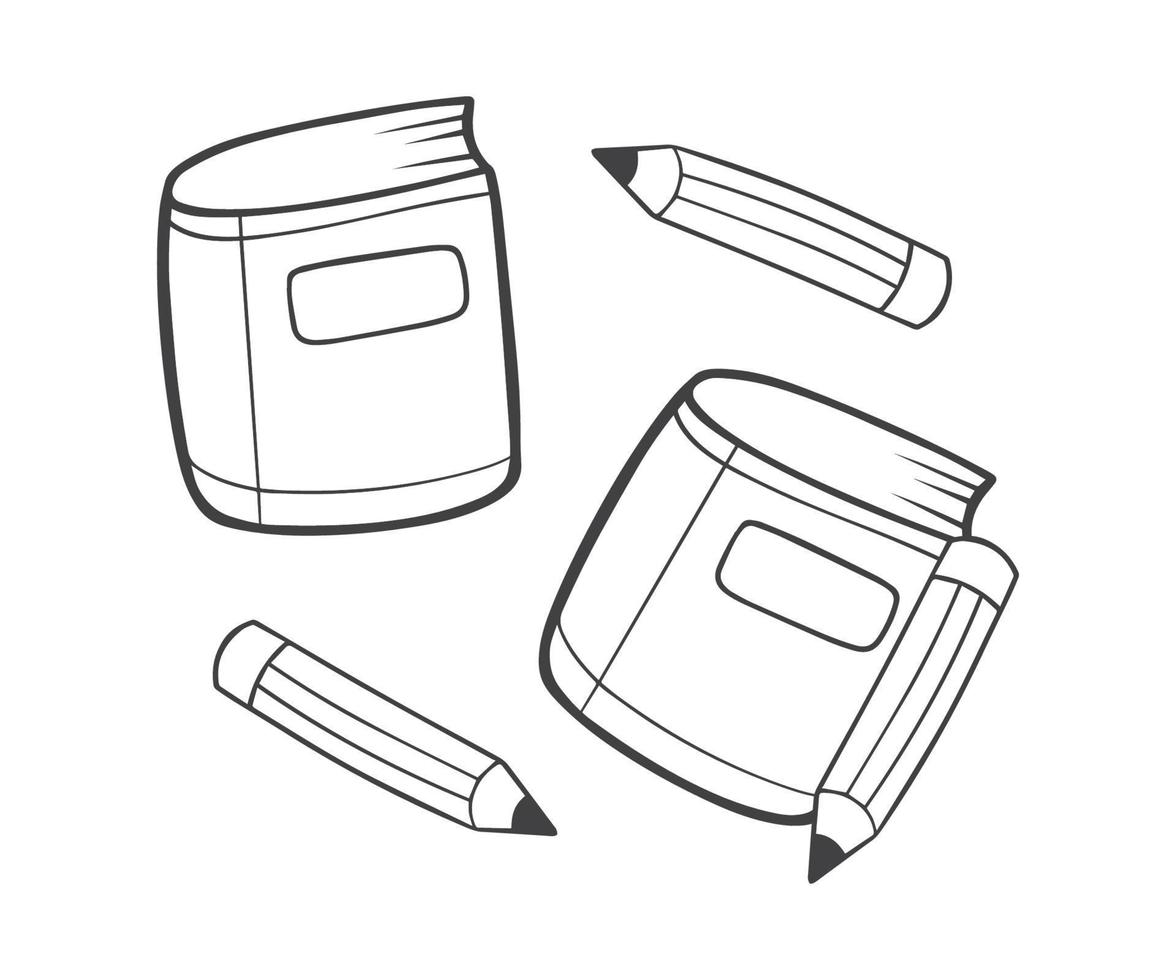 Book and pencil set with hand drawn sketch and outline style vector