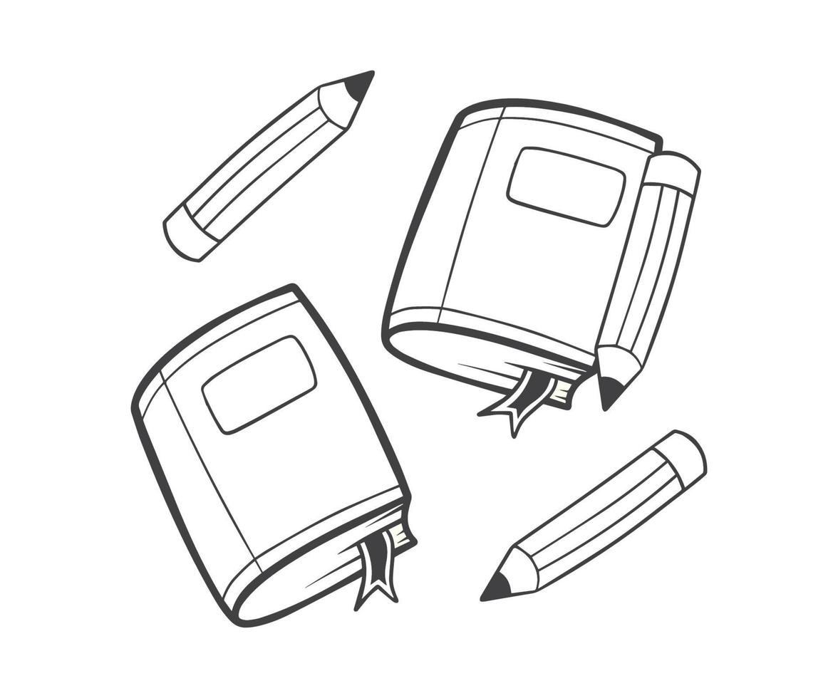 Book and pencil set with hand drawn sketch and outline style 17136757